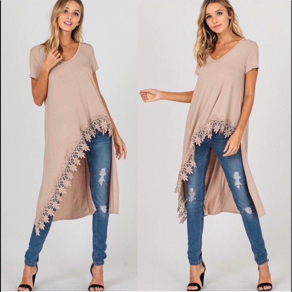 😜FINAL DROP😜 Ivory Hi Crochet Hi Low Top,  M - Picture 2 of 3